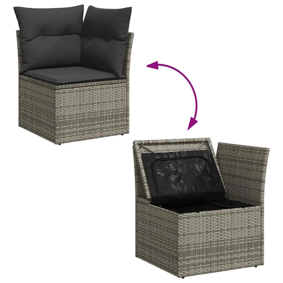 Salon de jardin 9 pcs avec coussins gris résine tressée - 8