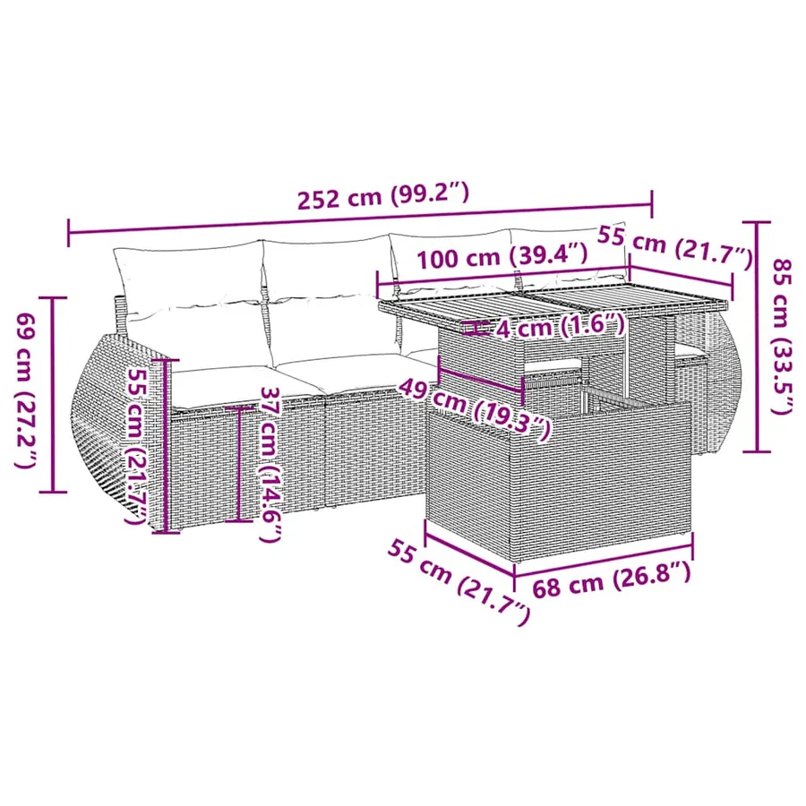 Salon de jardin avec coussins 5 pcs beige résine tressée - 12