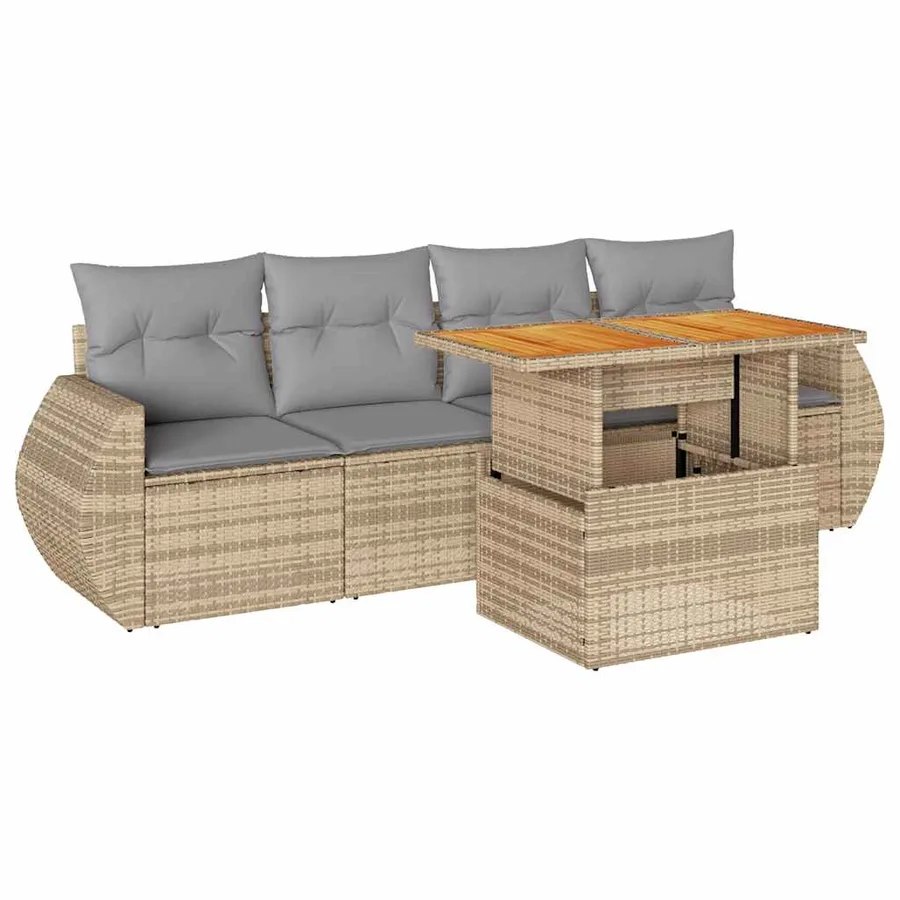 Salon de jardin avec coussins 5 pcs beige résine tressée - 2