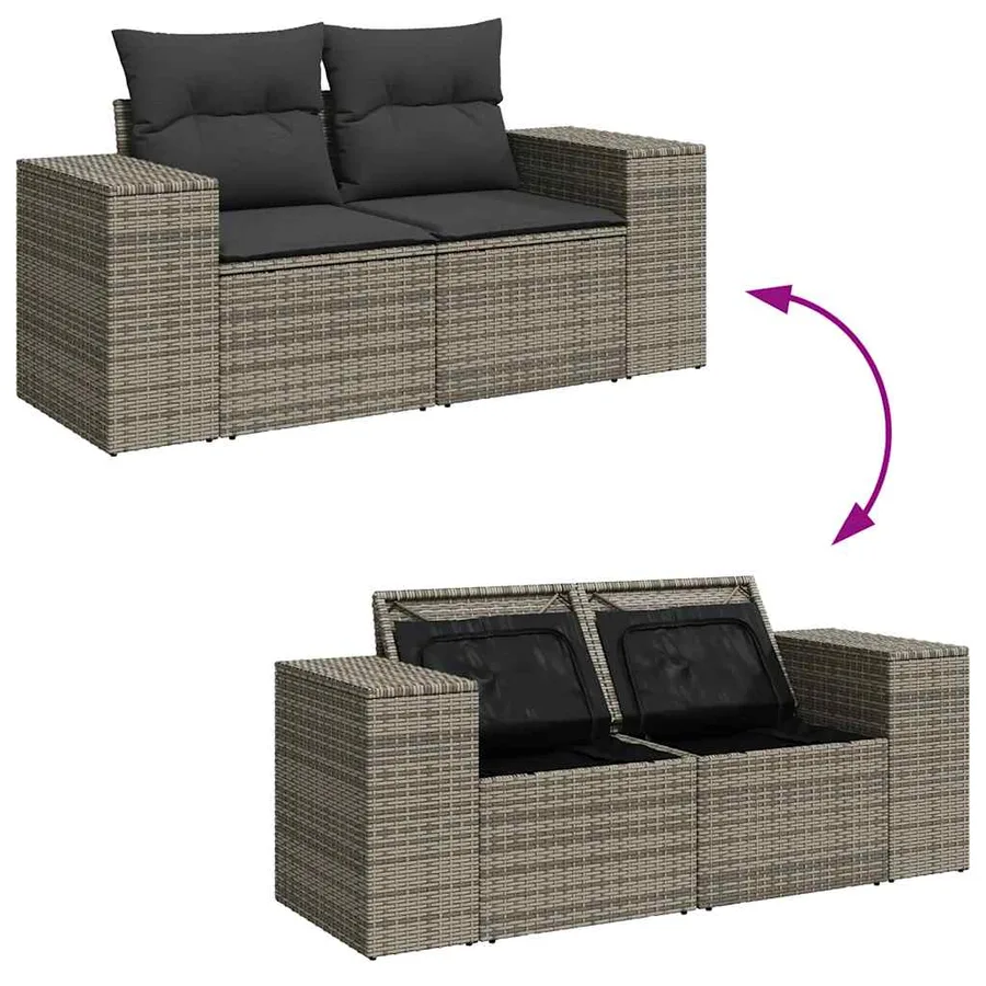 Salon de jardin avec coussins 10 pcs gris résine tressée acacia - 7