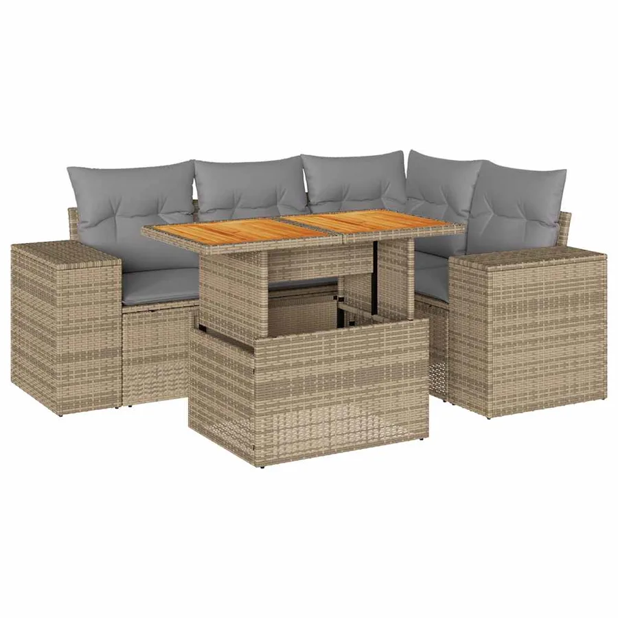Salon de jardin avec coussins 5 pcs beige résine tressée - 2