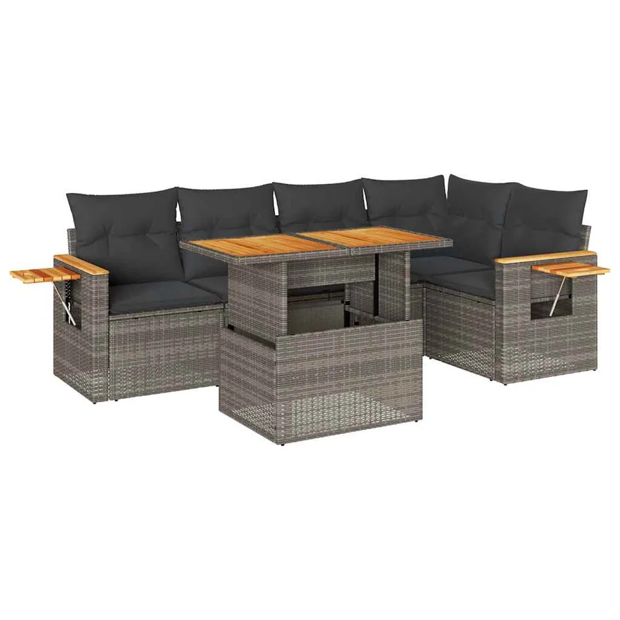 Salon de jardin avec coussins 6 pcs gris résine tressée acacia - 2