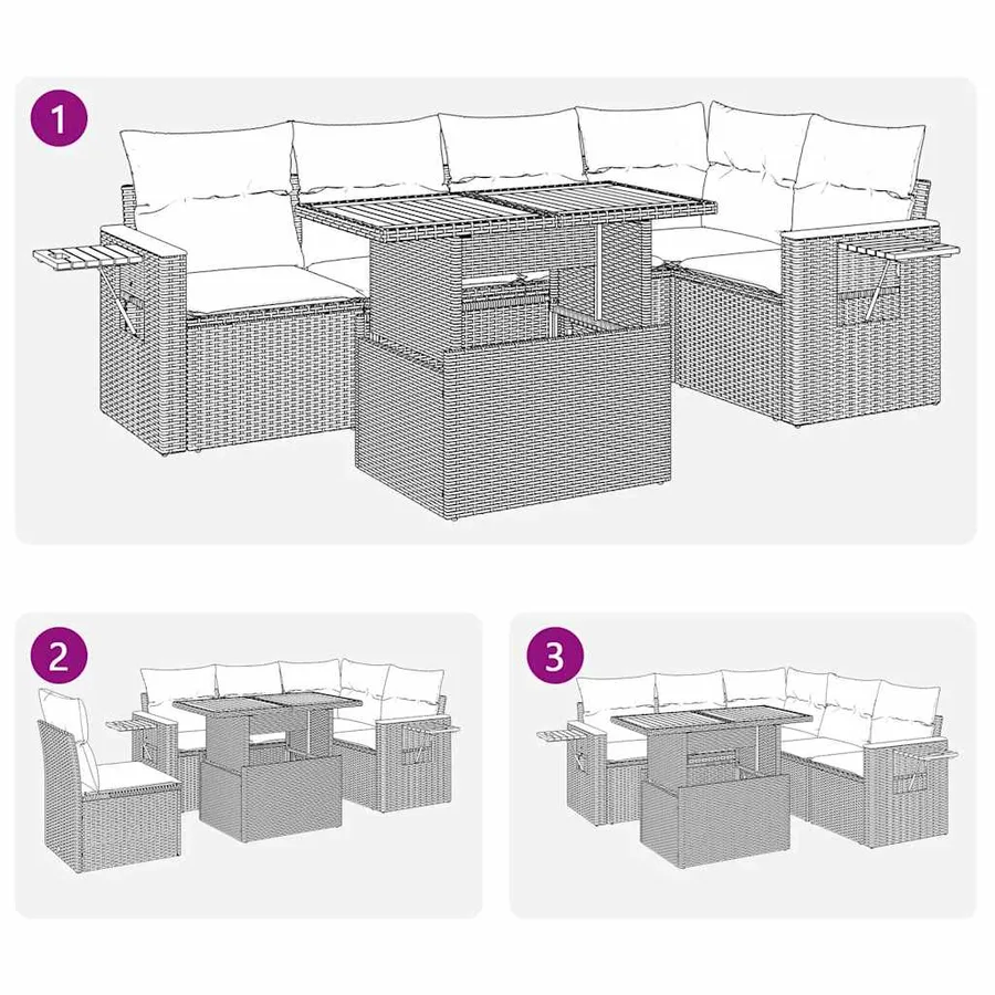 Salon de jardin avec coussins 6 pcs gris résine tressée acacia - 7