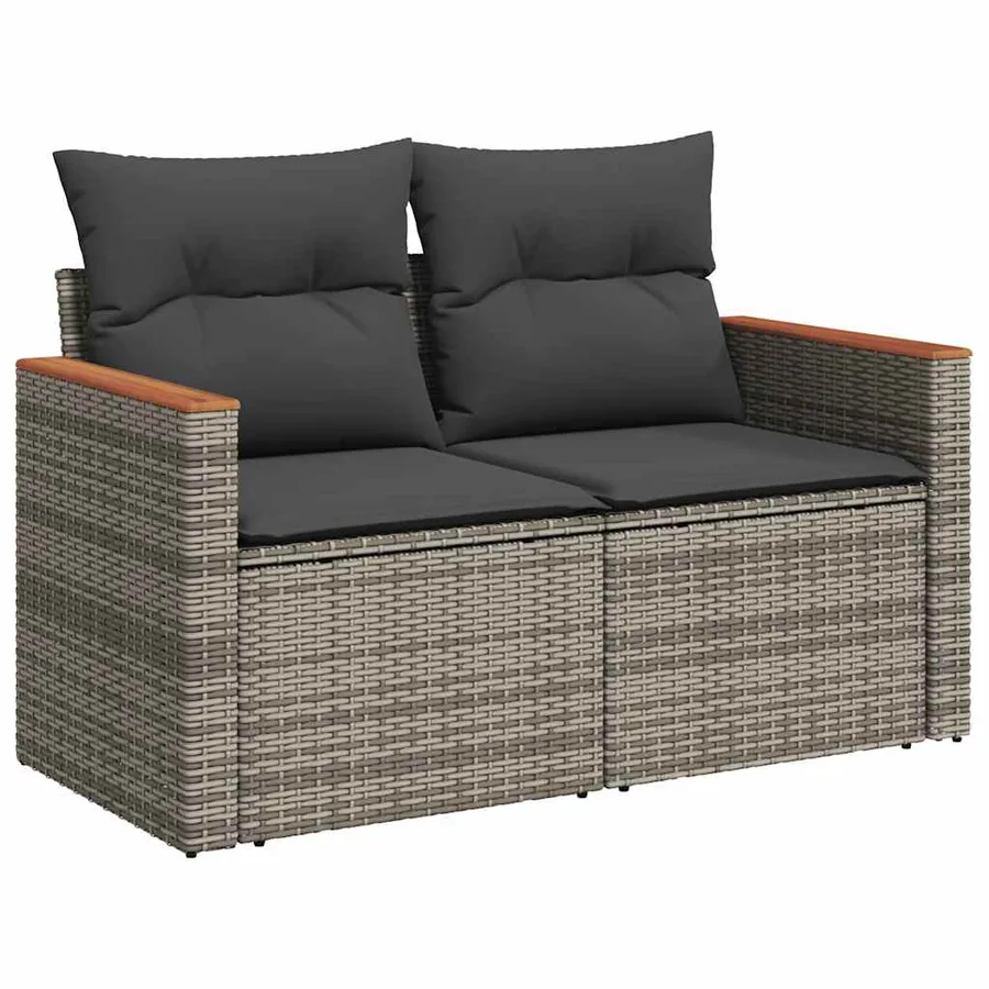 Salon de jardin 5 pcs avec coussins gris résine tressée acacia - 3