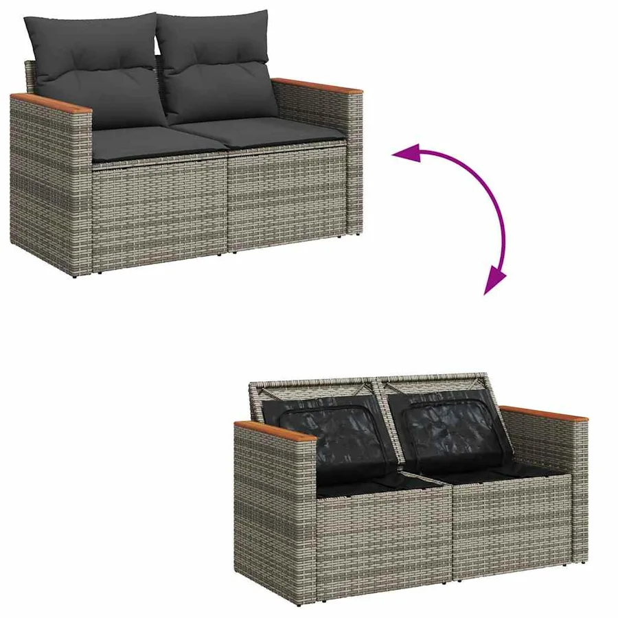 Salon de jardin avec coussins 9 pcs gris résine tressée acacia - 7