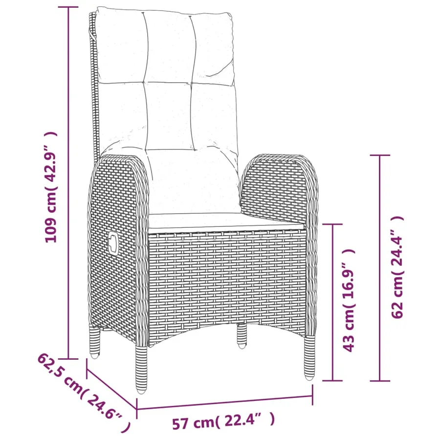 Ensemble à manger jardin et coussins 7 pcs gris rotin - 13