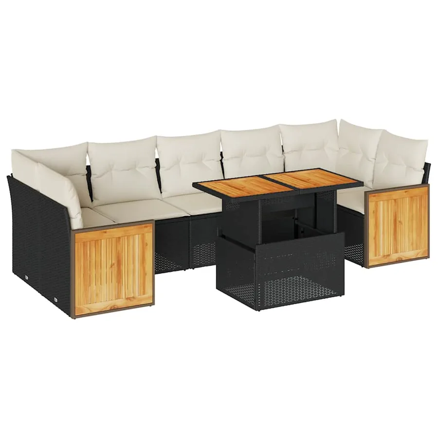 Salon de jardin avec coussins 8 pcs noir résine tressée acacia - 2