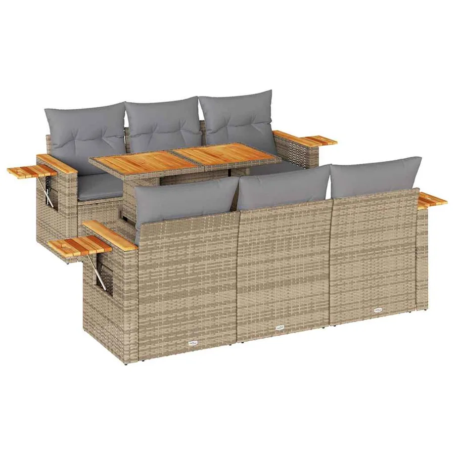 Salon de jardin avec coussins 7 pcs beige résine tressée acacia - 2