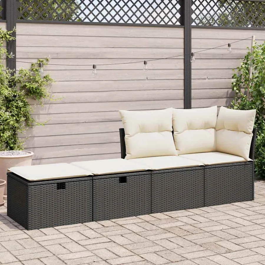 Salon de jardin avec coussins 2 pcs noir résine tressée acacia - 3