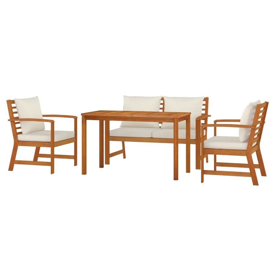 Ensemble à manger de jardin 4 pcs coussins Bois acacia - 3