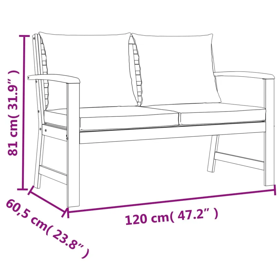Ensemble à manger de jardin 4 pcs coussins Bois acacia - 7