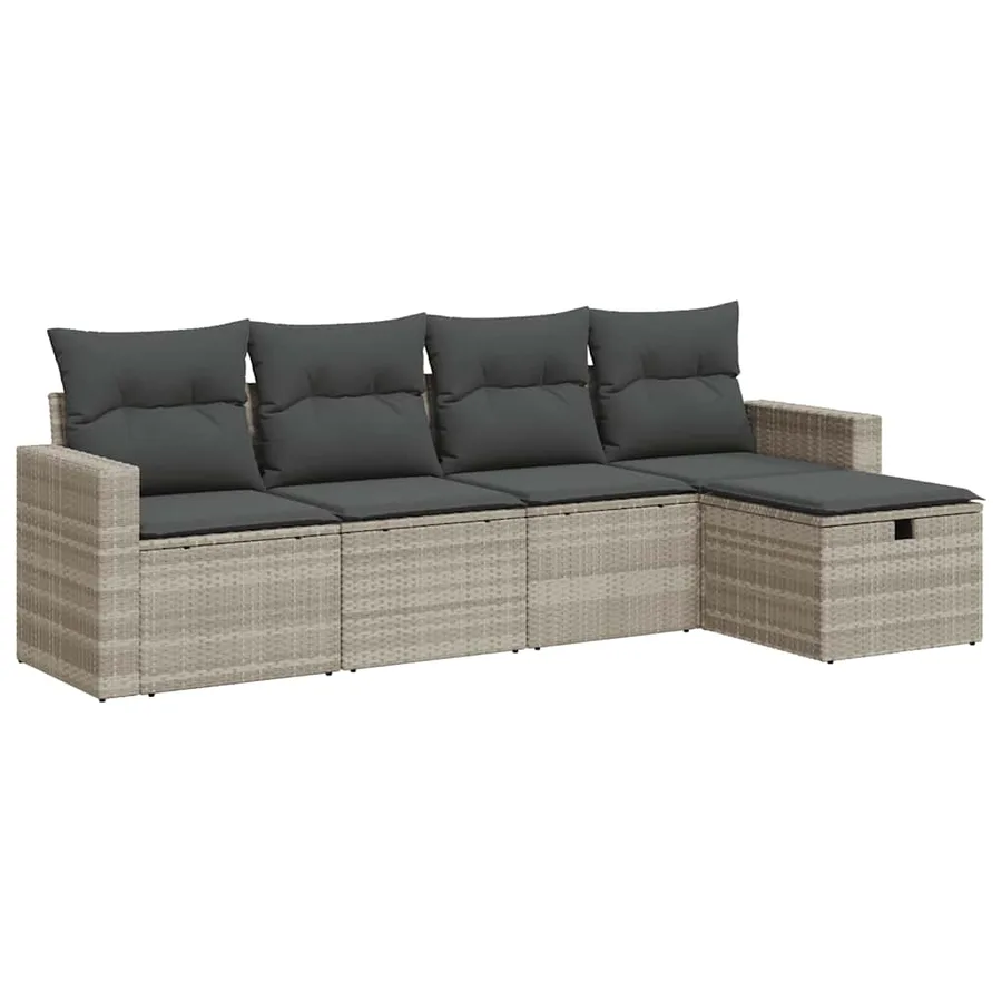 Salon de jardin 5 pcs avec coussins gris clair résine tressée - 2
