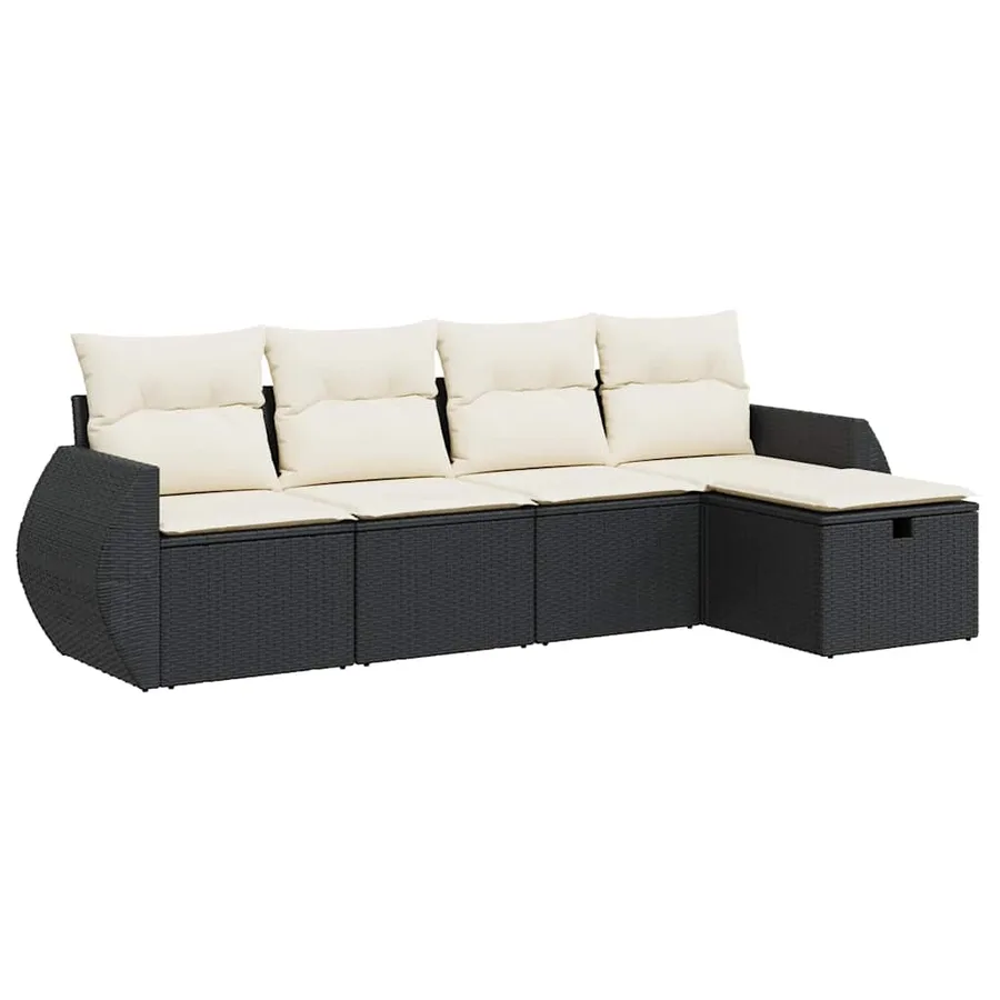 Salon de jardin 5 pcs avec coussins noir résine tressée - 2