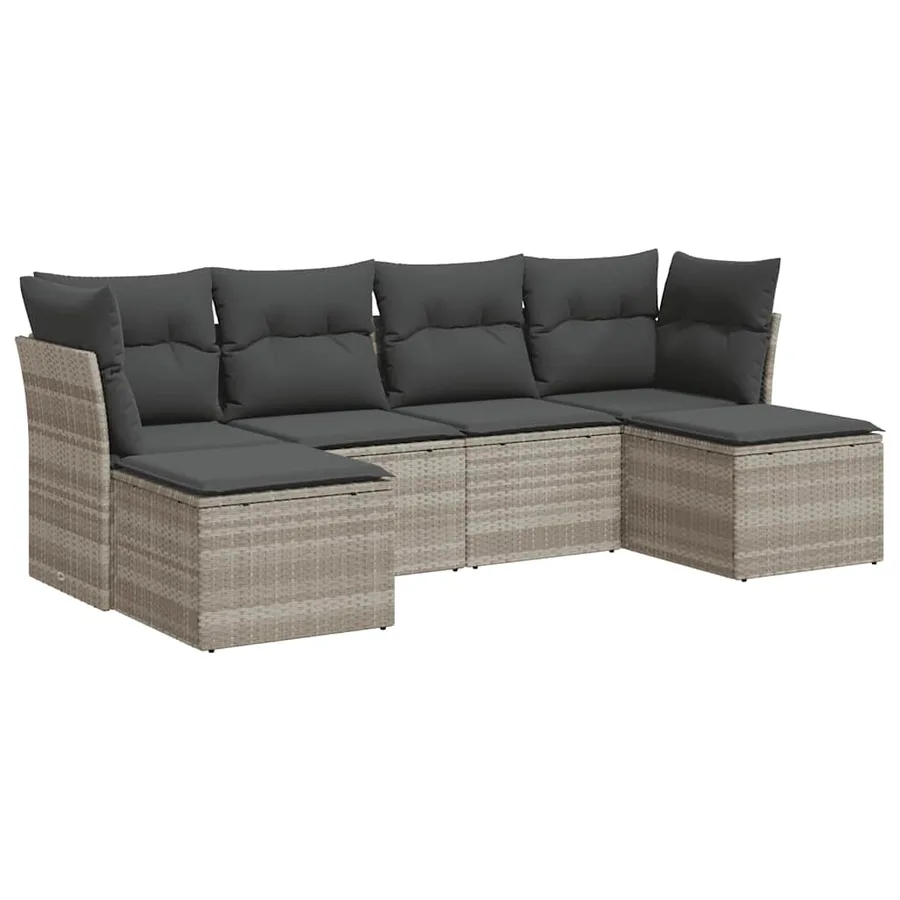 Salon de jardin 6 pcs avec coussins gris clair résine tressée - 2