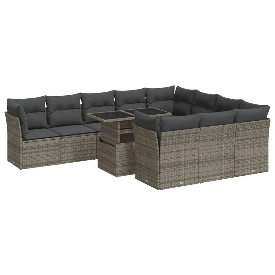 Salon de jardin 11 pcs avec coussins gris résine tressée - 2