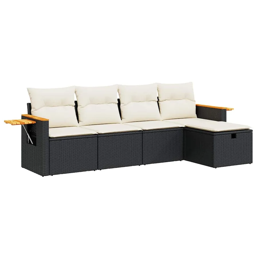 Salon de jardin 5 pcs avec coussins noir résine tressée - 2