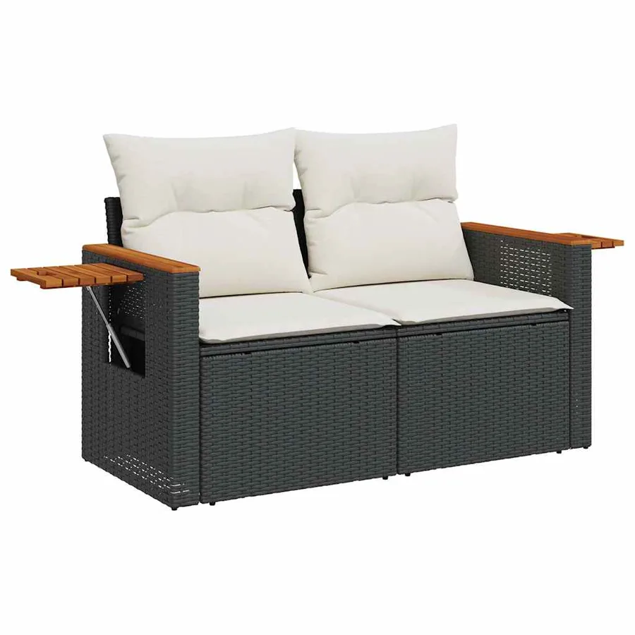 Salon de jardin 5 pcs avec coussins noir résine tressée - 3