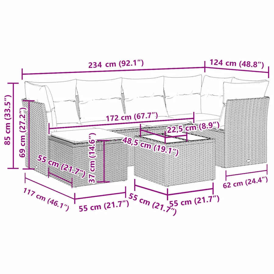Salon de jardin avec coussins 7 pcs gris clair résine tressée - 12