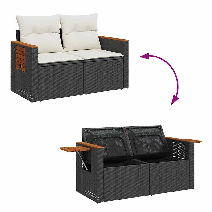 Salon de jardin 6 pcs avec coussins noir résine tressée - 9