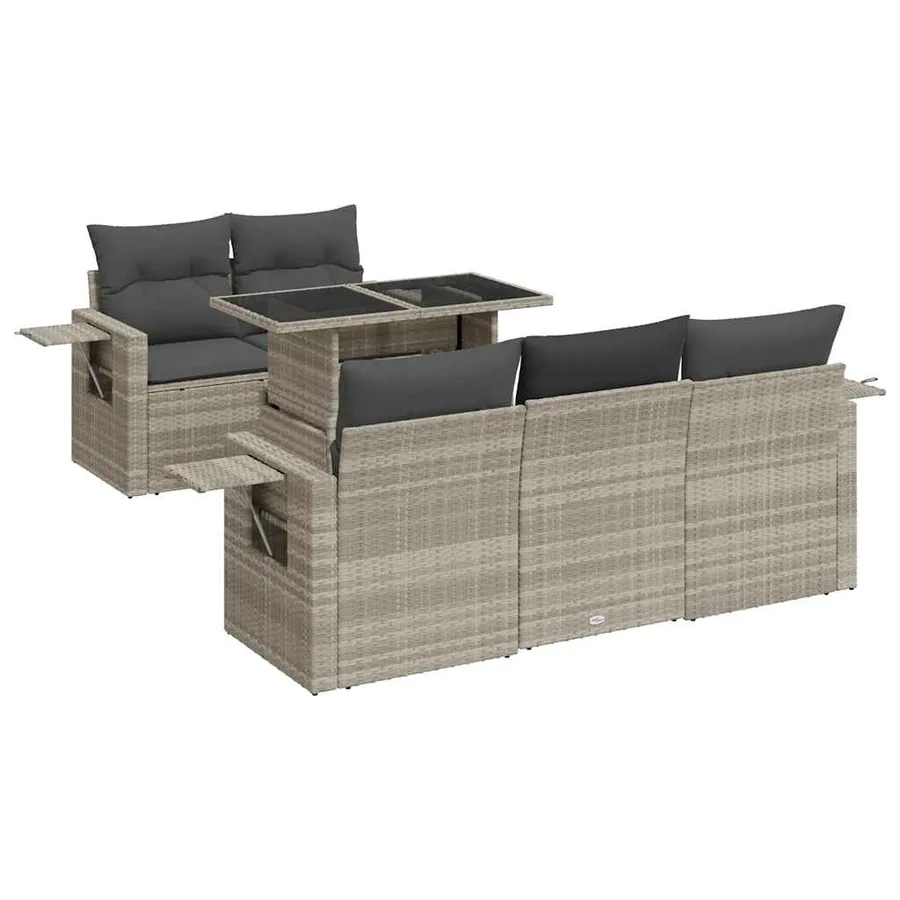 Salon de jardin 6 pcs avec coussins gris clair résine tressée - 2