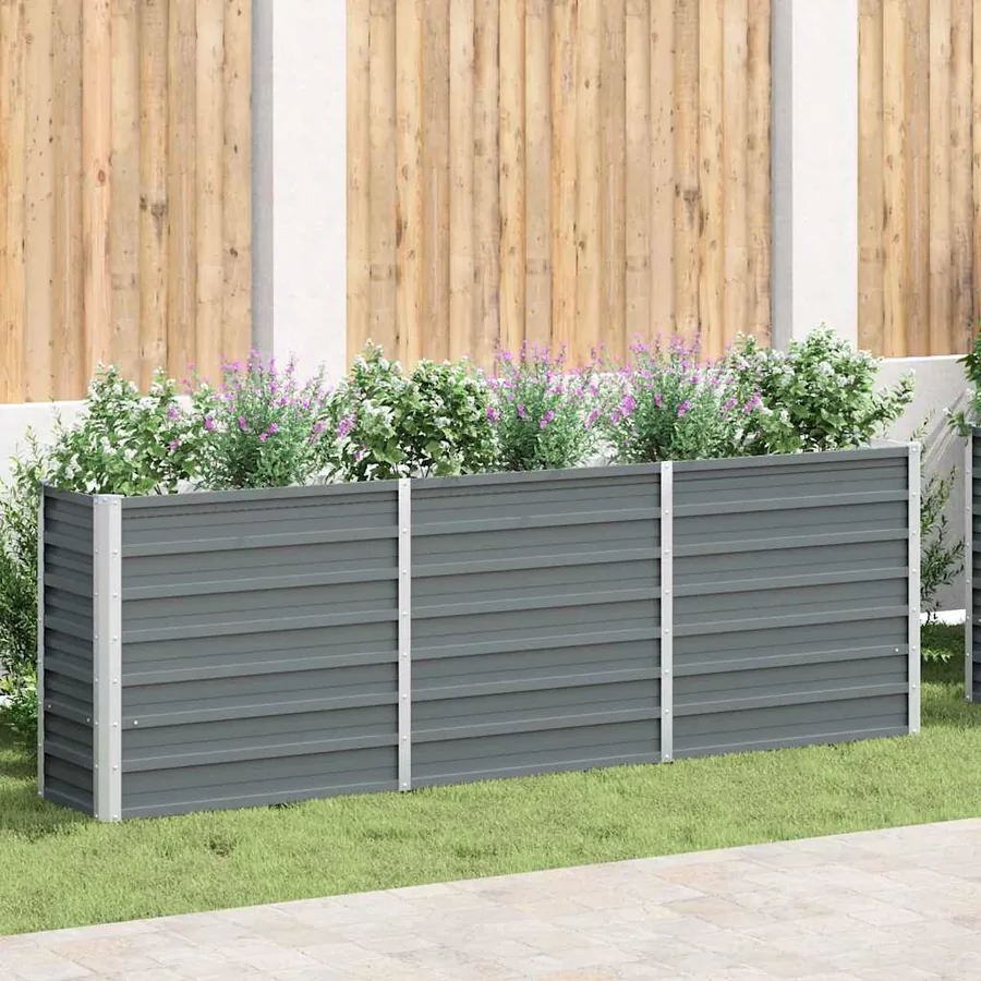 Raised Garden Bed Galvanised Steel 240x40x77 cm Grey