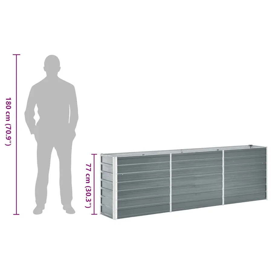 Raised Garden Bed Galvanised Steel 240x40x77 cm Grey - 10