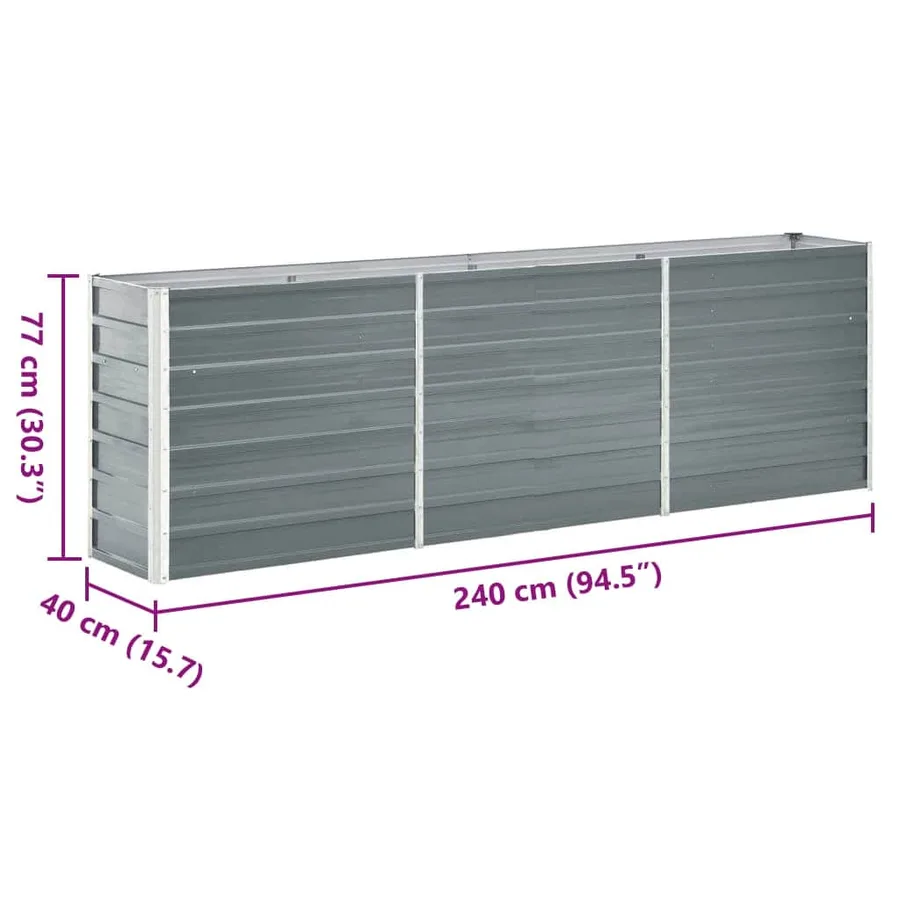 Lit surélevé de jardin Acier galvanisé 240x40x77 cm Gris - 9