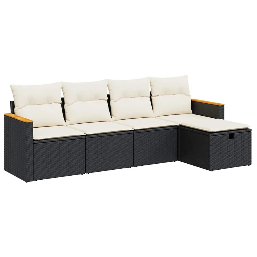 Salon de jardin 5 pcs avec coussins noir résine tressée - 2