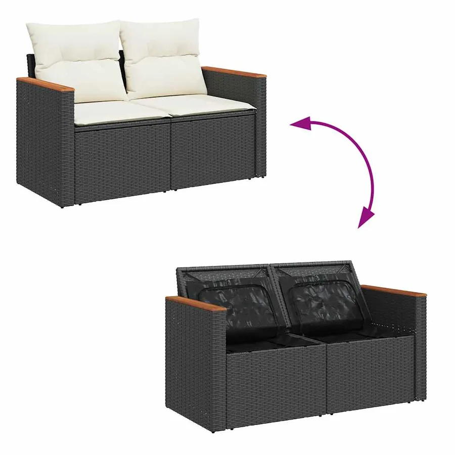 Salon de jardin 5 pcs avec coussins noir résine tressée - 7