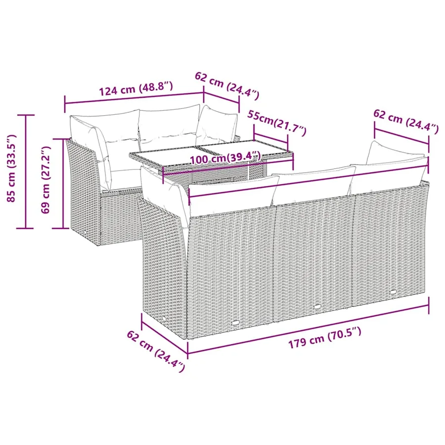 Salon de jardin avec coussins 6 pcs beige résine tressée - 11