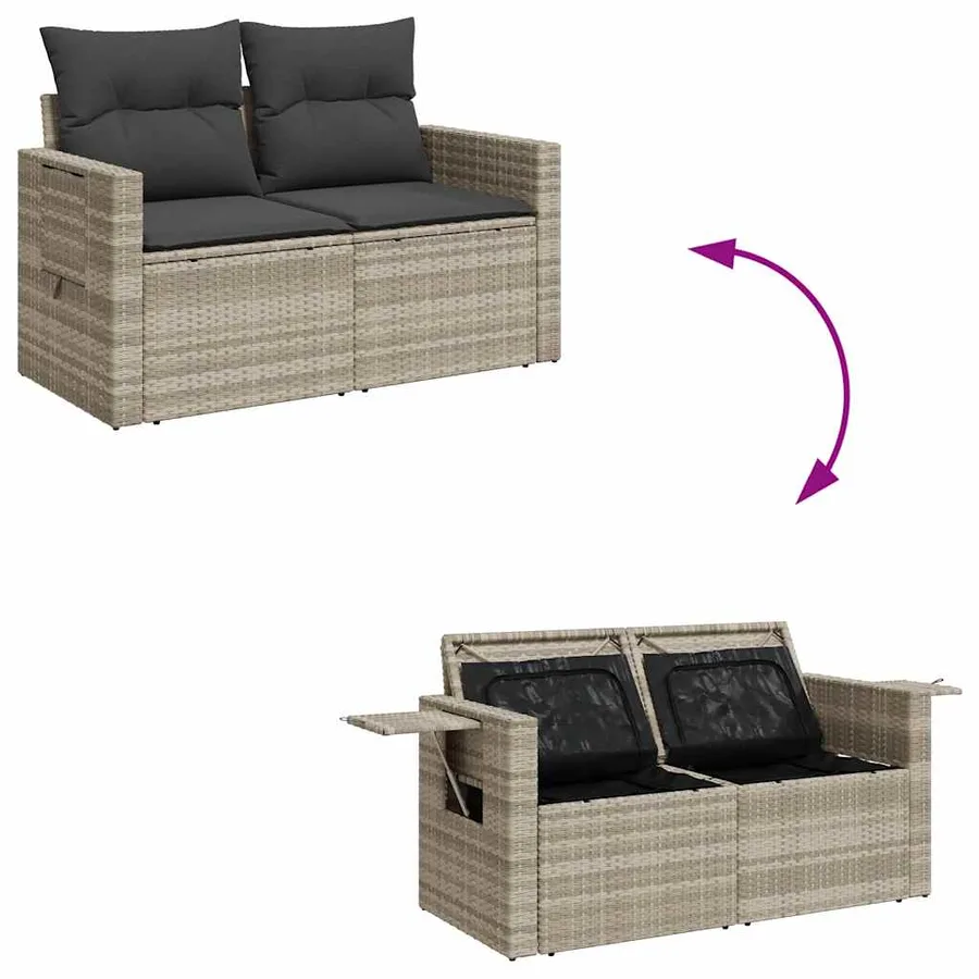 Salon de jardin avec coussins 7 pcs gris clair résine tressée - 9