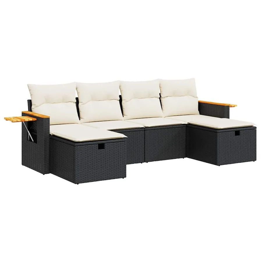 Salon de jardin 6 pcs avec coussins noir résine tressée - 2