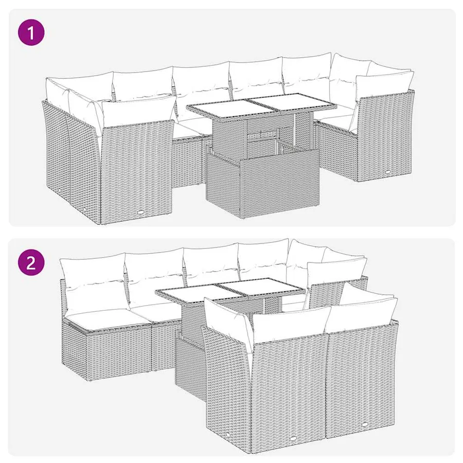 Salon de jardin 8 pcs avec coussins gris résine tressée - 9