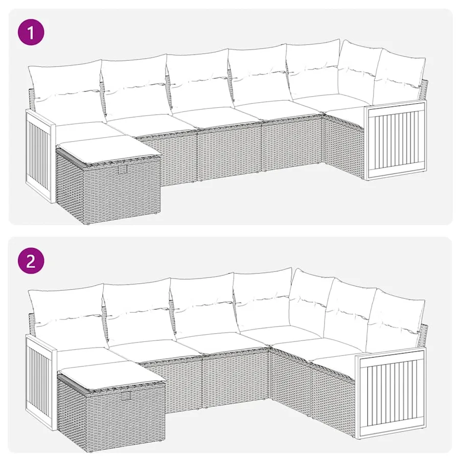 Salon de jardin 7 pcs avec coussins noir résine tressée 55 x 62 x 69 cm - 61,0 kg - 11