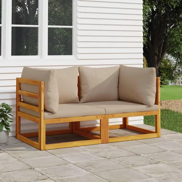 Sectional Corner Sofas 2 pcs Taupe Cushions Acacia Wood