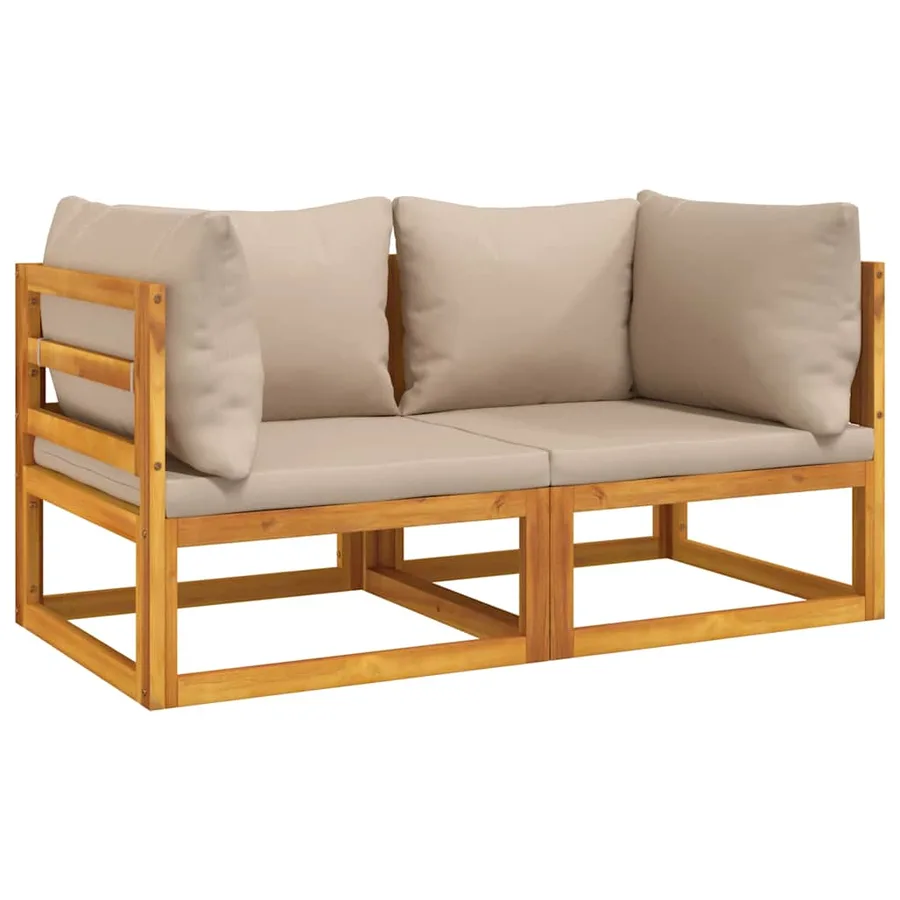 Sectional Corner Sofas 2 pcs Taupe Cushions Acacia Wood - 2