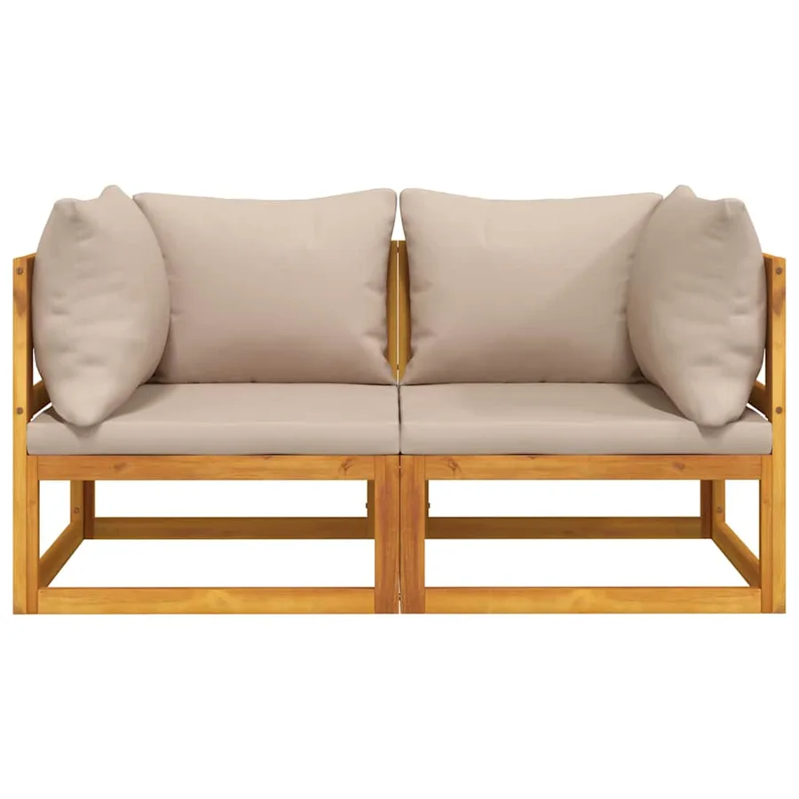 Sectional Corner Sofas 2 pcs Taupe Cushions Acacia Wood - 3