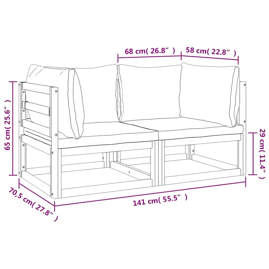 Canapés d'angle sectionnels 2 pcs coussins taupe Bois acacia - 8