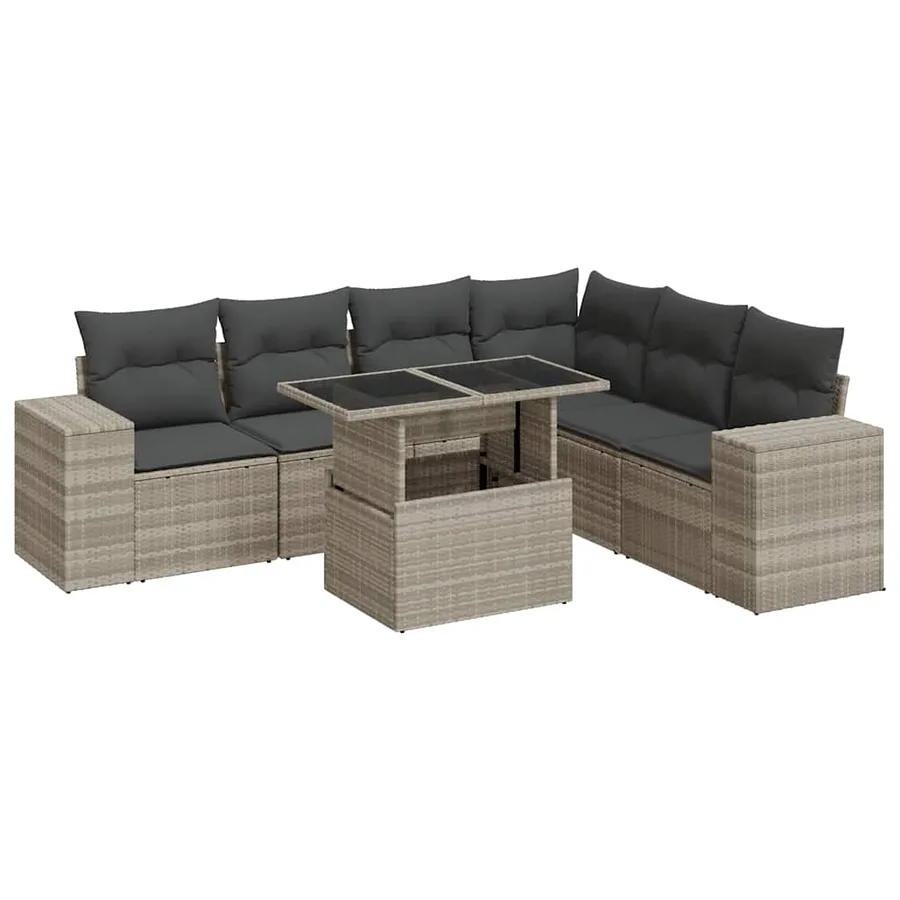 Salon de jardin avec coussins 7 pcs gris clair résine tressée - 2