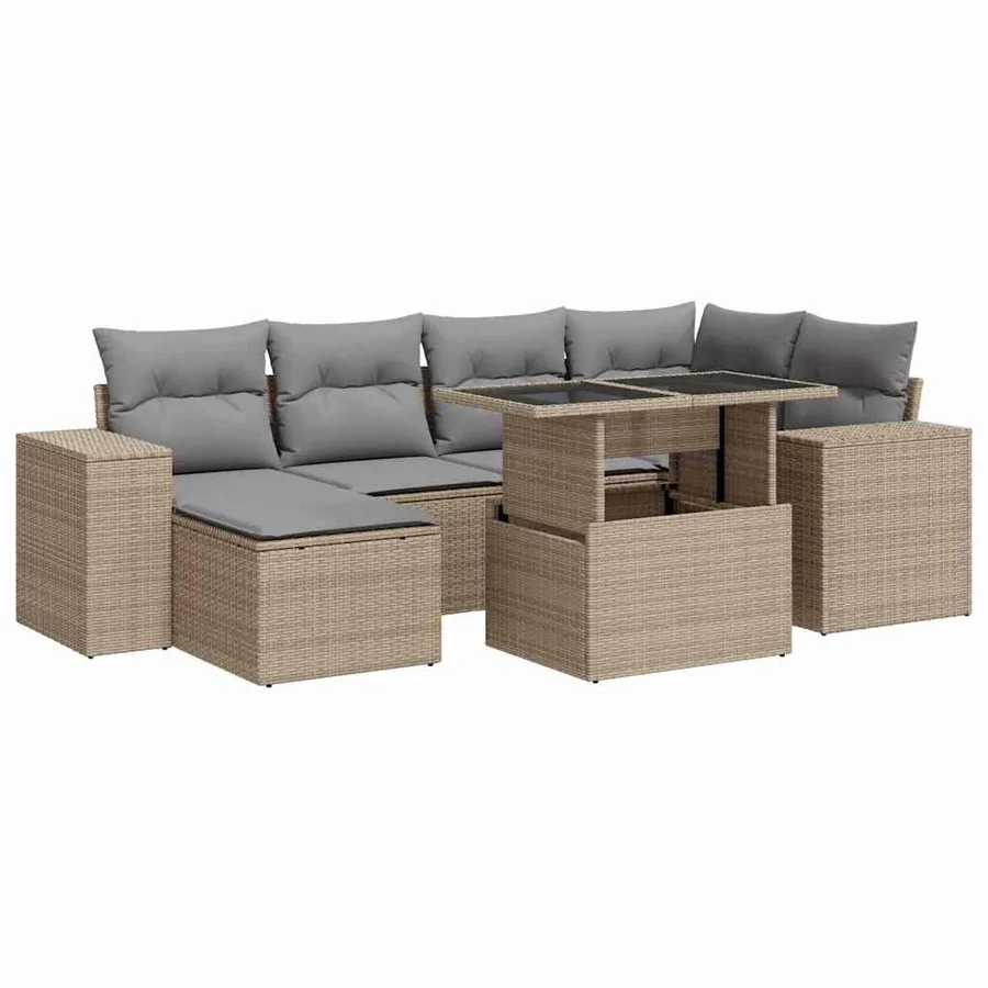 Salon de jardin avec coussins 7 pcs beige résine tressée - 2