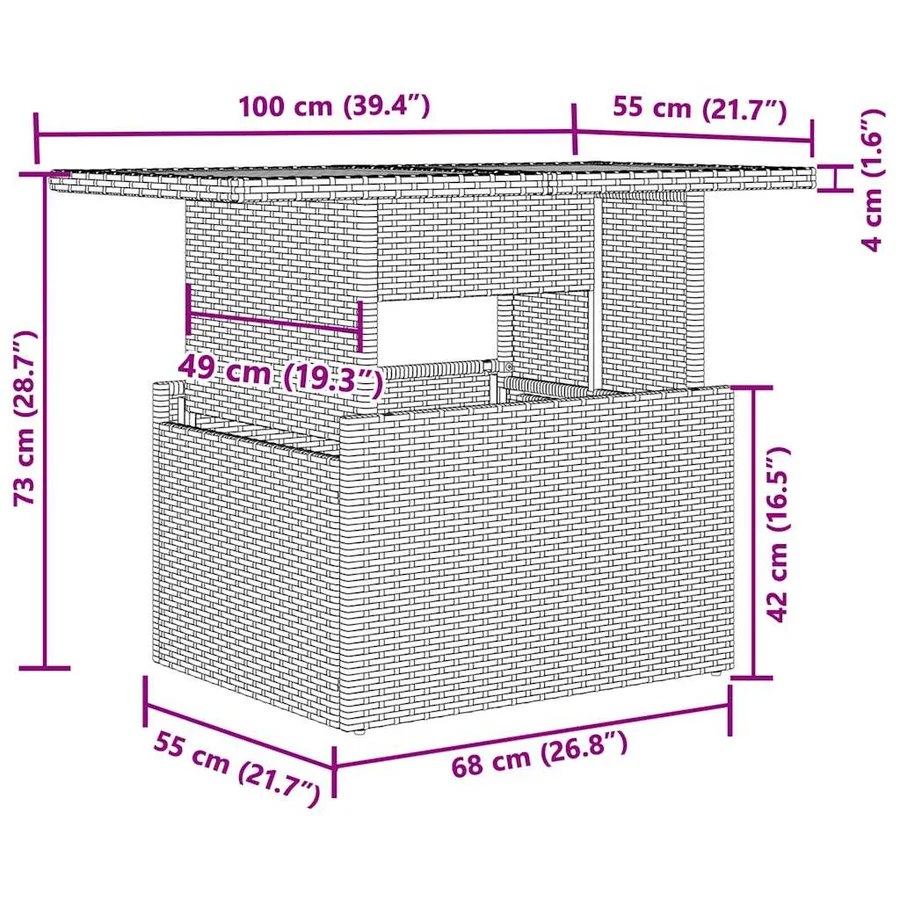 Salon de jardin 7 pcs avec coussins noir résine tressée 62 x 62 x 69 cm - 69,4 kg - 15