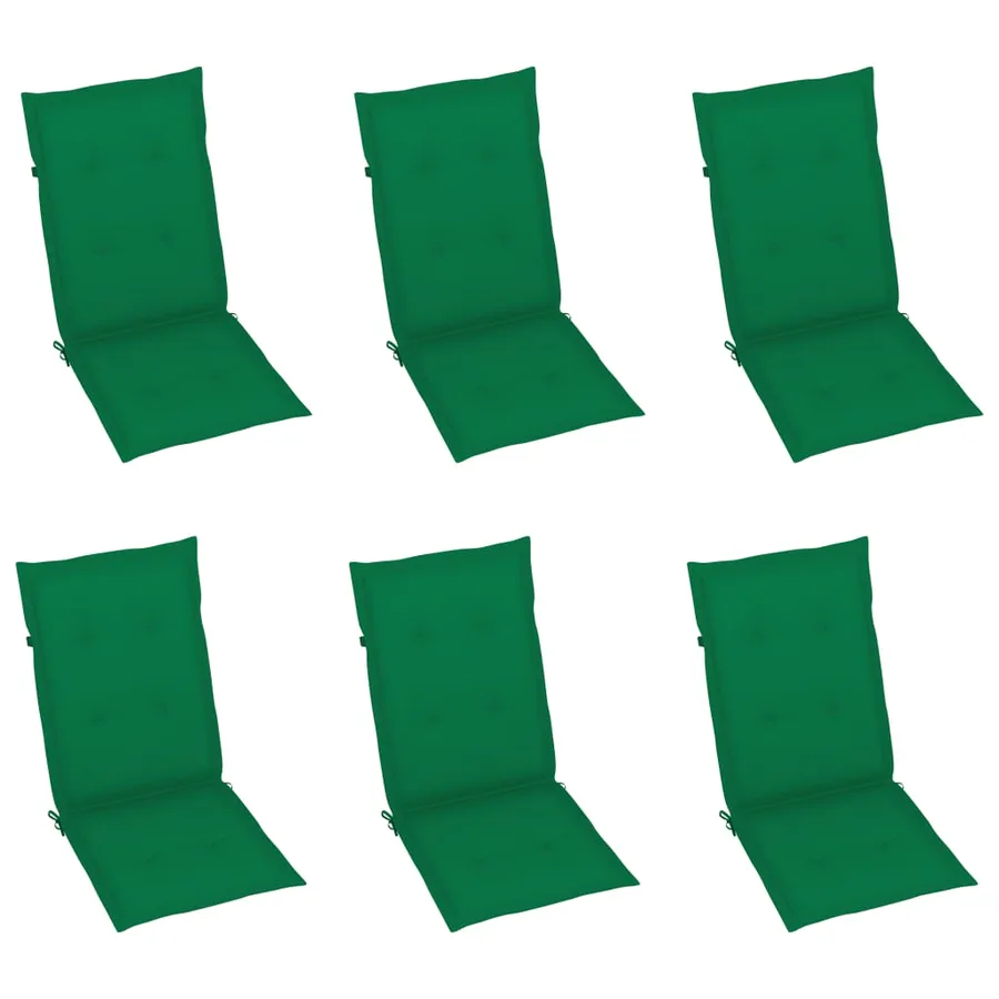 Chaises de jardin lot de 6 avec coussins vert Bois teck massif - 6