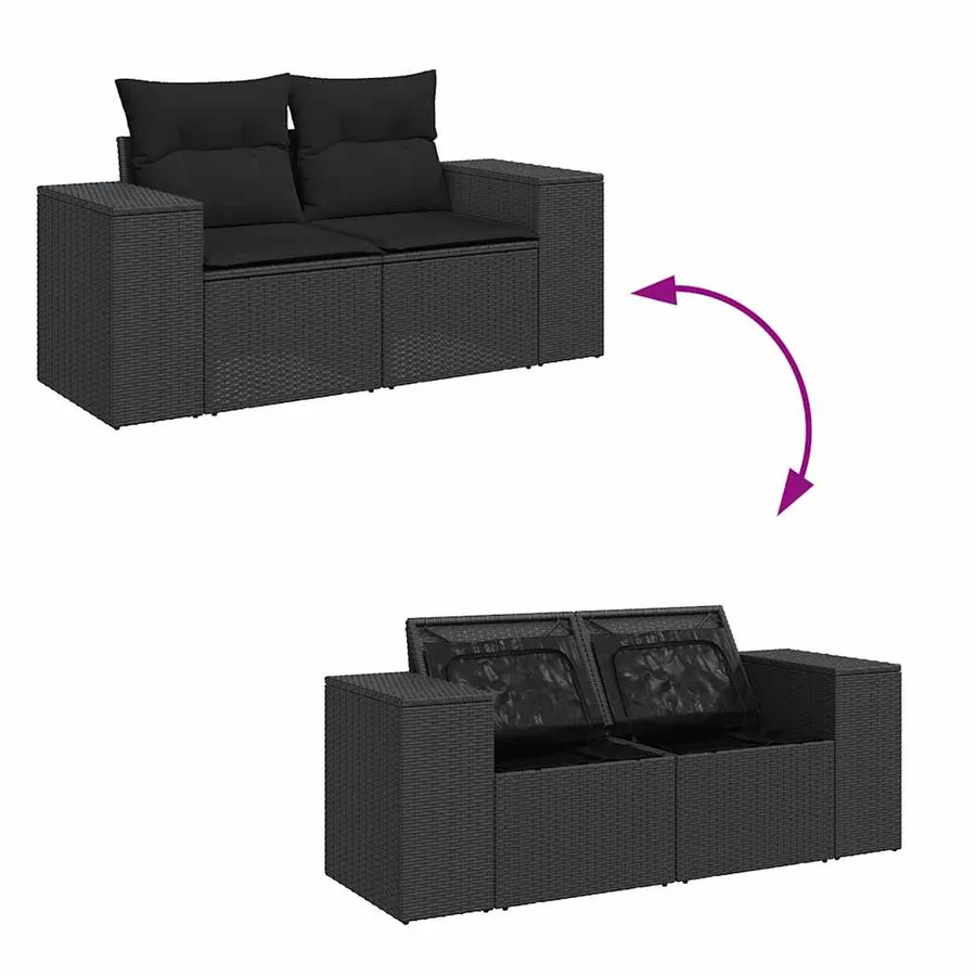 Salon de jardin 6 pcs avec coussins noir résine tressée - 7