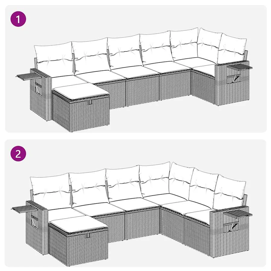 Salon de jardin 7 pcs avec coussins noir résine tressée 62 x 62 x 69 cm - 59,4 kg - 11