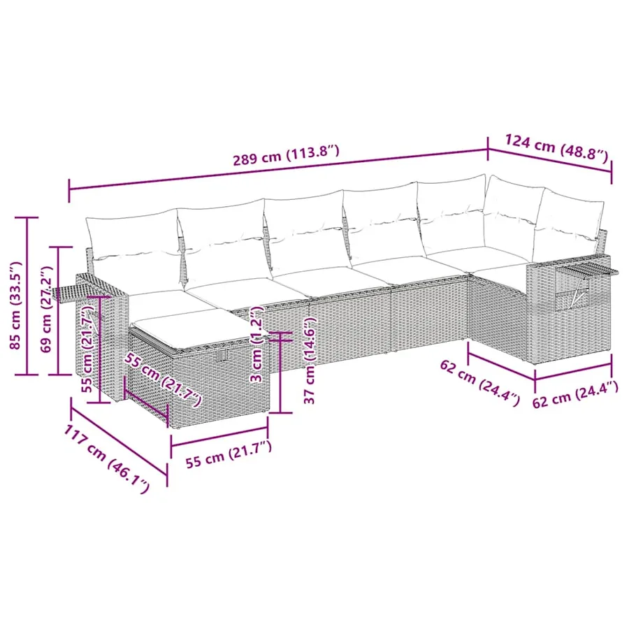 Salon de jardin 7 pcs avec coussins noir résine tressée 62 x 62 x 69 cm - 59,4 kg - 16