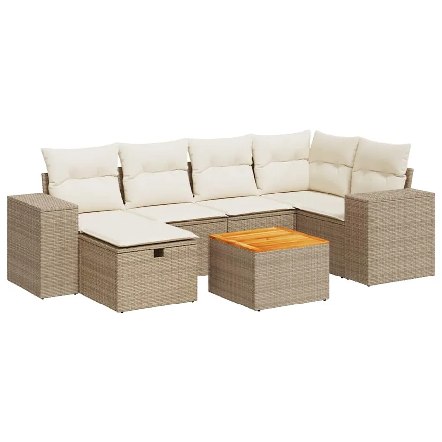 Salon de jardin avec coussins 7 pcs beige résine tressée - 2