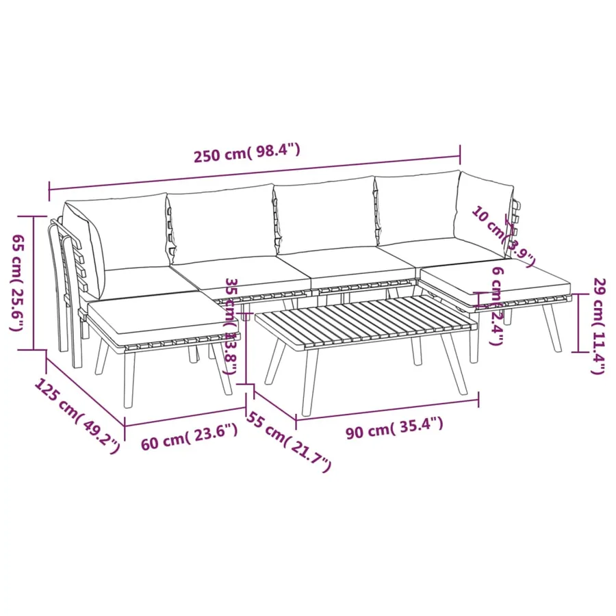 Salon de jardin 7 pcs avec coussins Bois d'acacia solide - 12