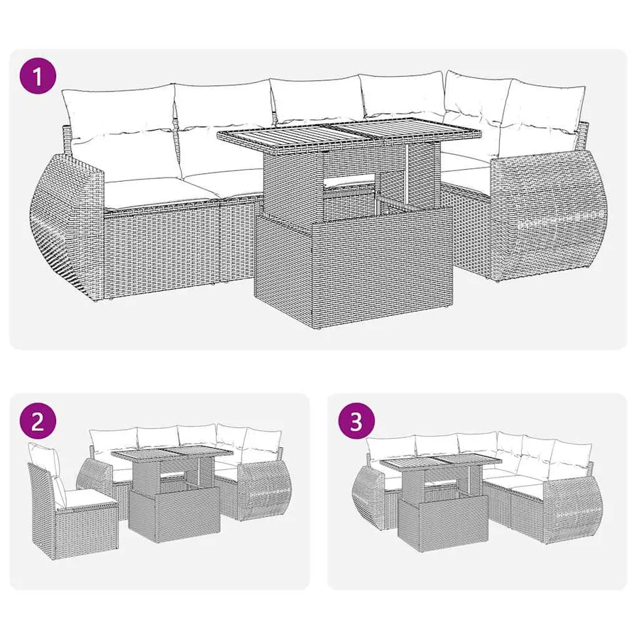 Salon de jardin 6 pcs avec coussins noir résine tressée - 11