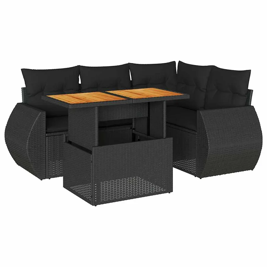 Salon de jardin 5 pcs avec coussins noir résine tressée - 2