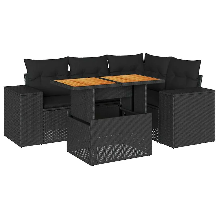 Salon de jardin 5 pcs avec coussins noir résine tressée - 2